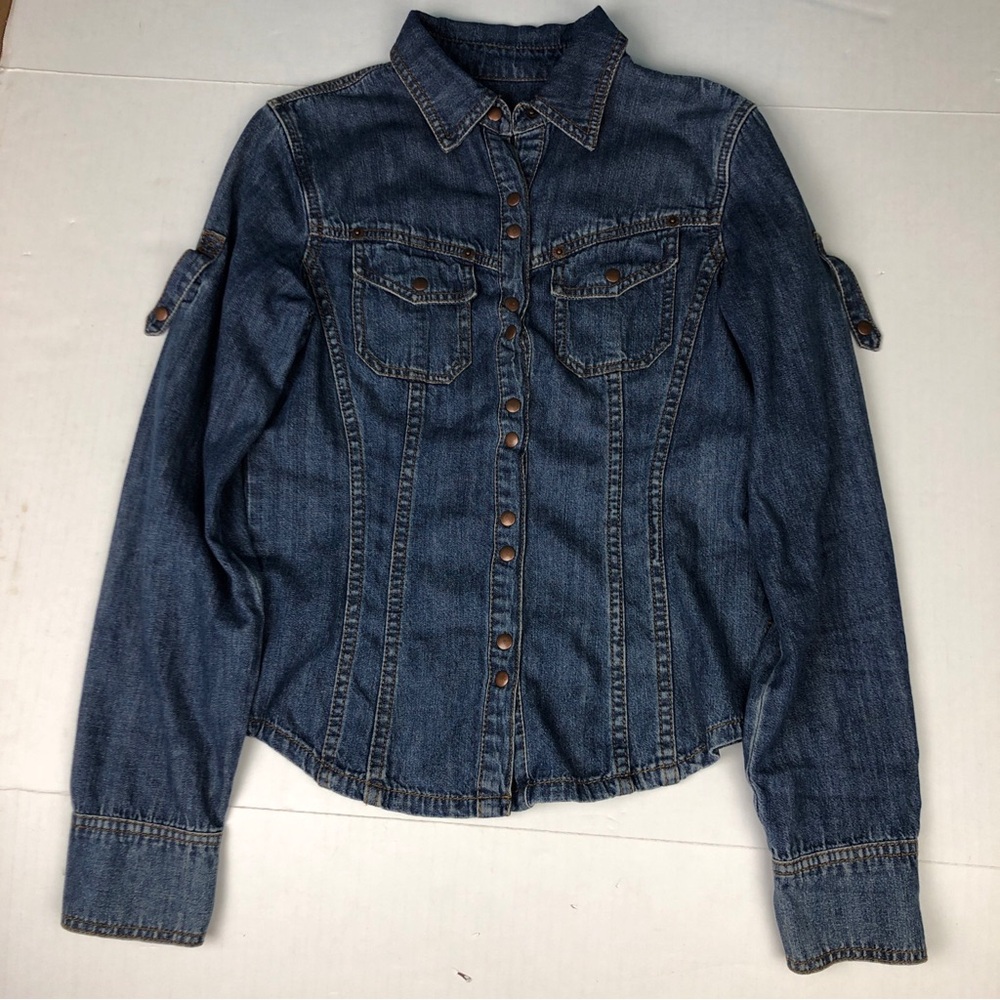 Vintage Y2K DKNY Jeans Women Size 2 Shirt Denim Blue Snap Front Cowgirl Western